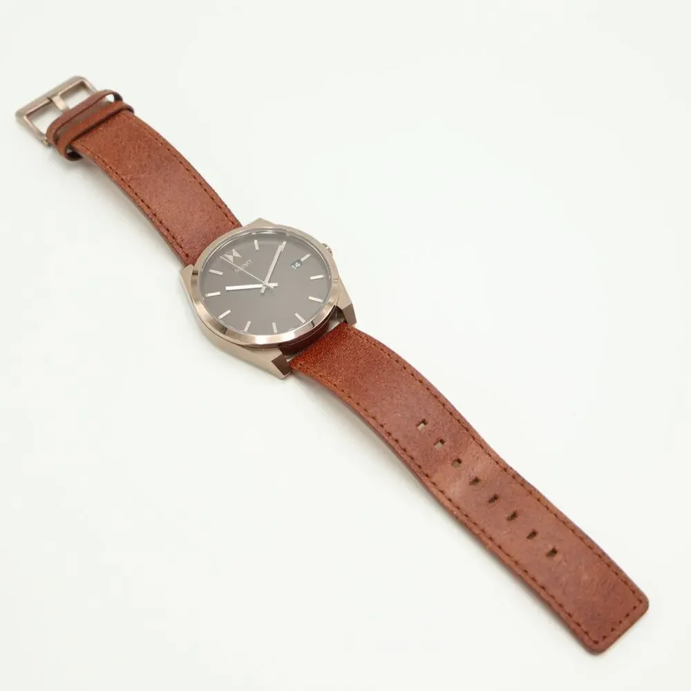 MVMT Element Mens 43mm Brown Bronze Tone Date Watch Leather Strap w New Battery